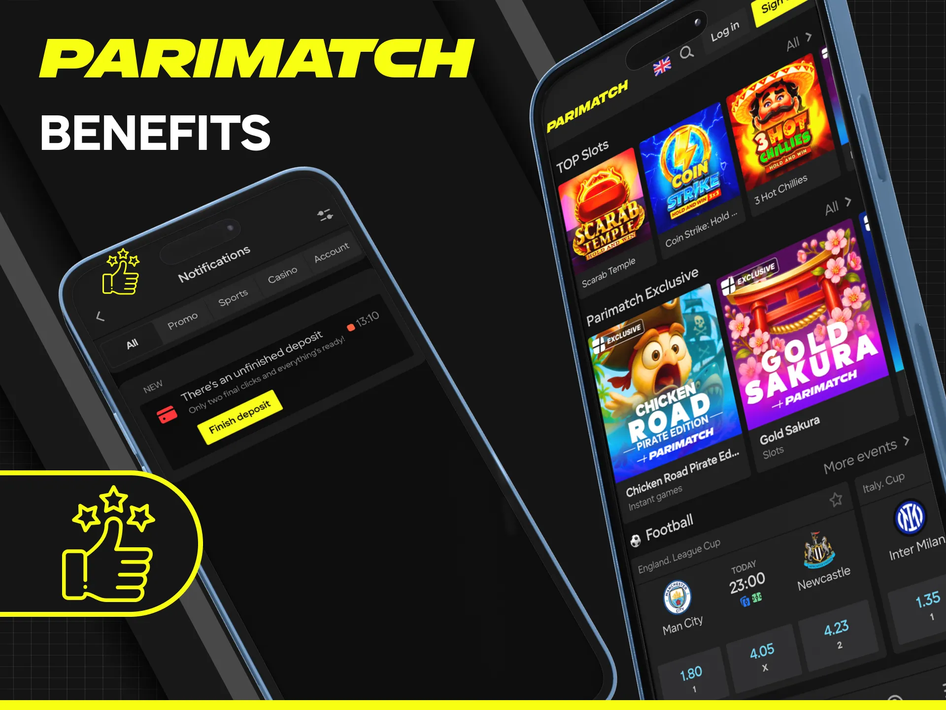 Enjoy exclusive benefits and features designed for Parimatch mobile app users.