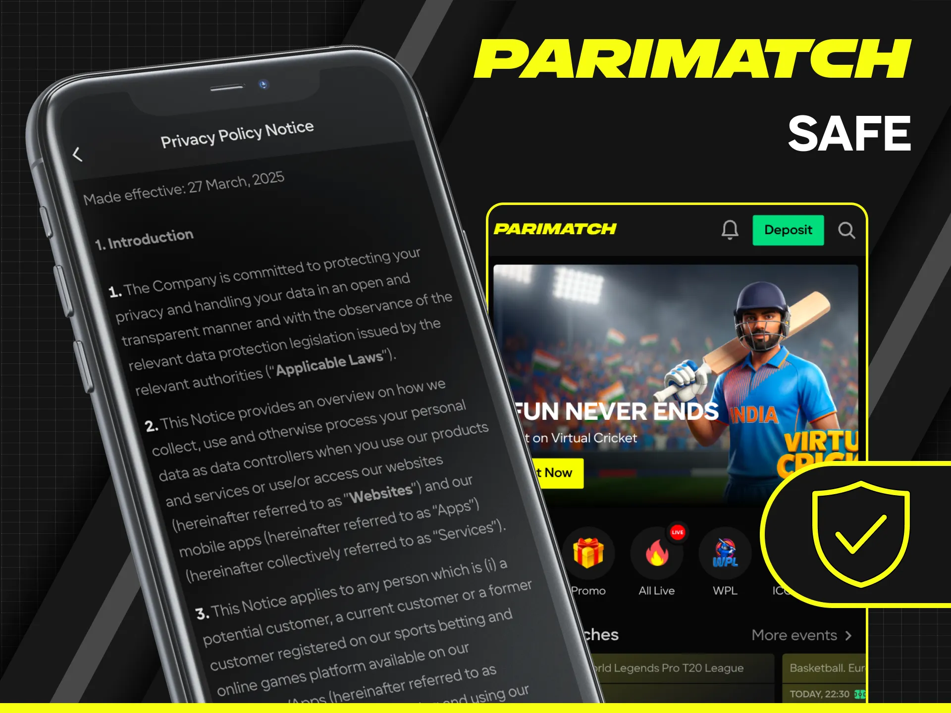 Download the safe and secure Parimatch app to protect your betting account.