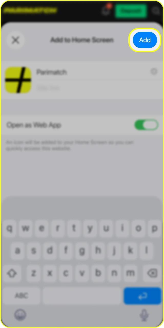 Confirm the addition to finish installing the Parimatch app on iOS.