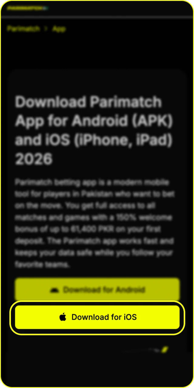 Open the Safari browser to begin the Parimatch app iOS setup.