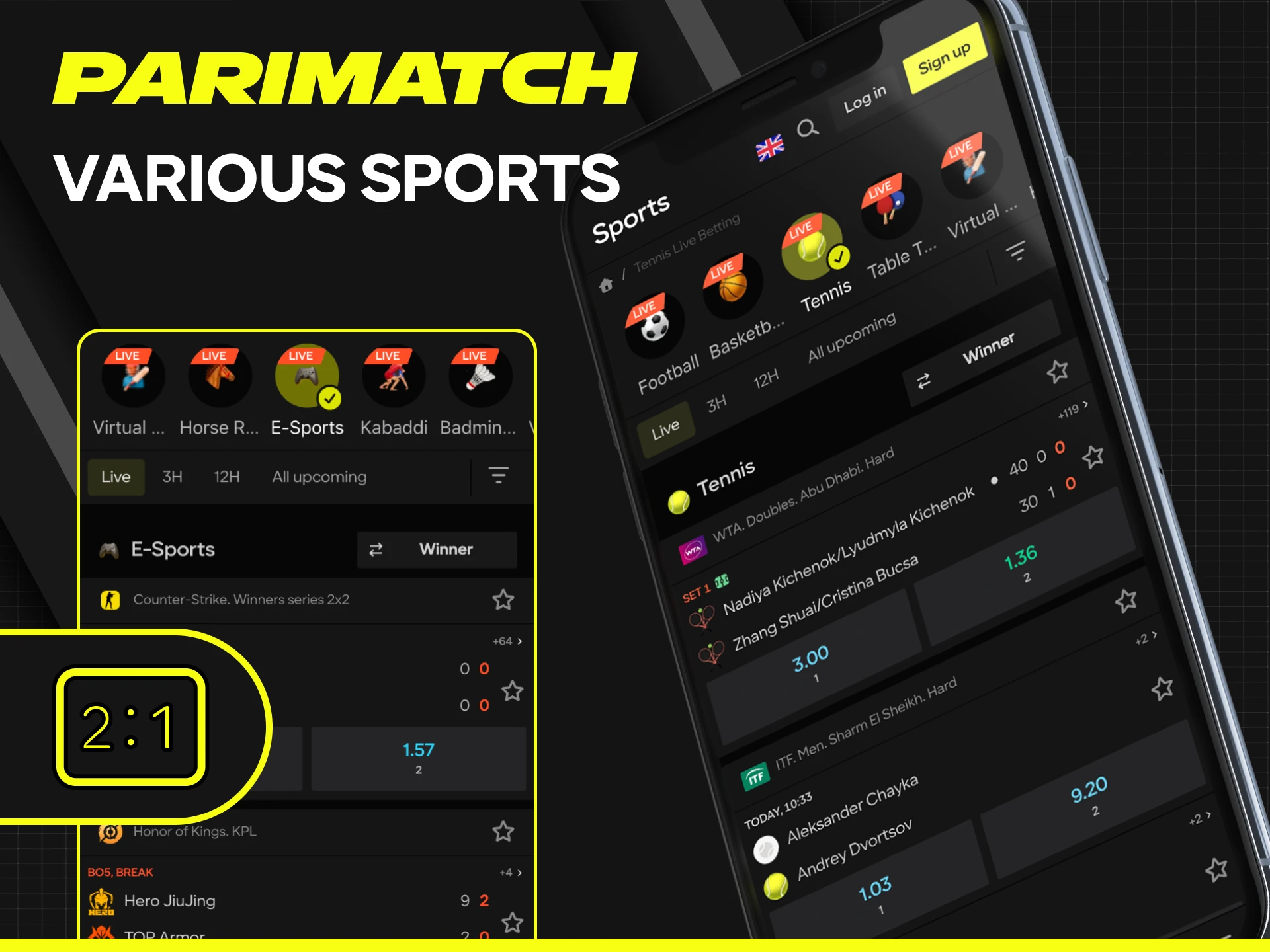 Explore various sports available for betting in the official Parimatch app.
