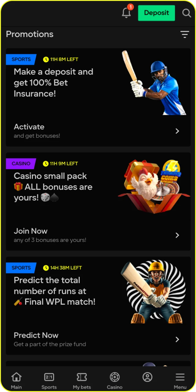 Select your preferred promotion to activate the Parimatch bonus offer.