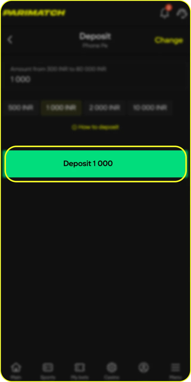 Add your funds to qualify for the chosen Parimatch bonus.