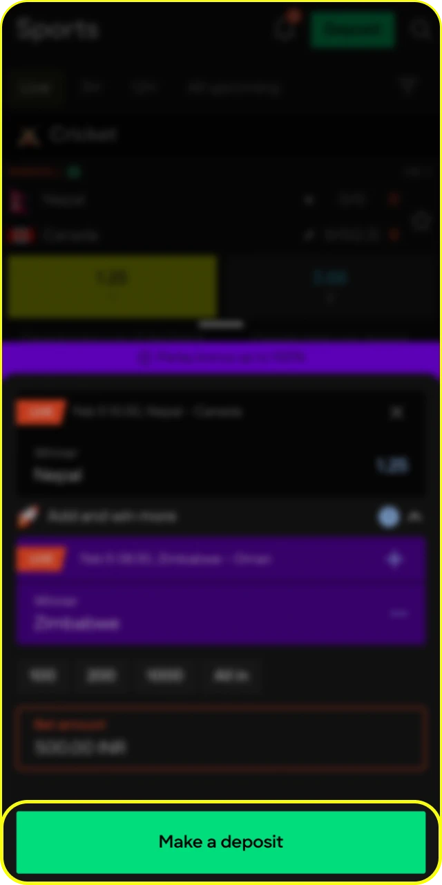 Confirm your bet slip to finalize your cricket wager at Parimatch.