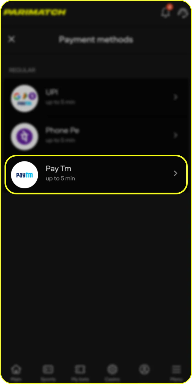 Add funds to your balance to start cricket wagering at Parimatch.