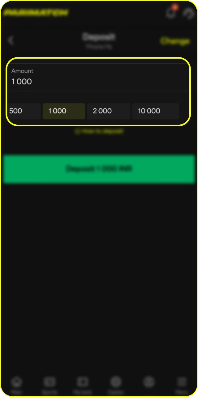 Enter the amount you wish to add to your Parimatch deposit.