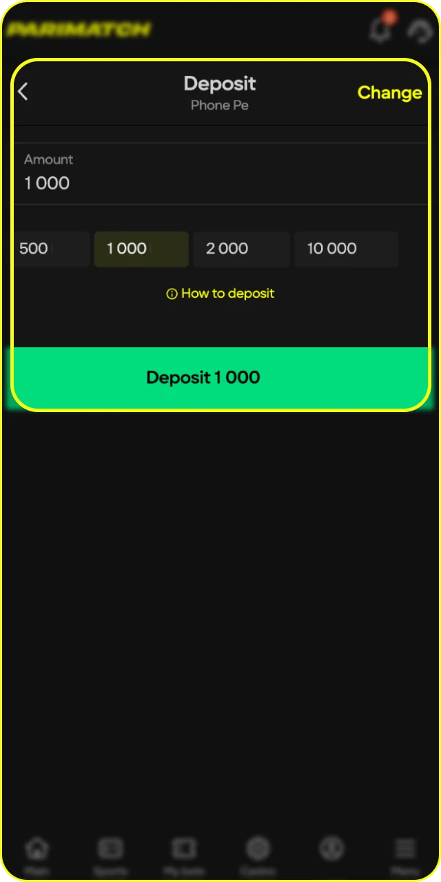 Add funds to your balance for placing bets on Parimatch Esports.