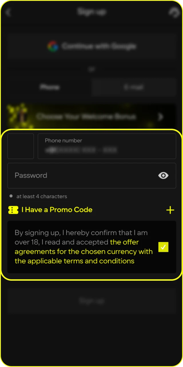 Sign up for an account to begin your Parimatch Esports journey.