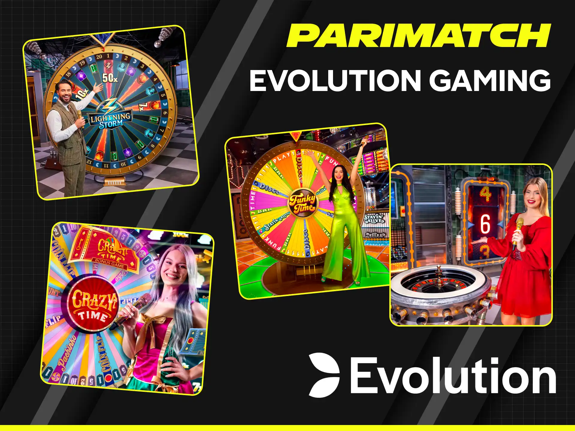 Play high-quality live games from Evolution Gaming at the Parimatch casino.