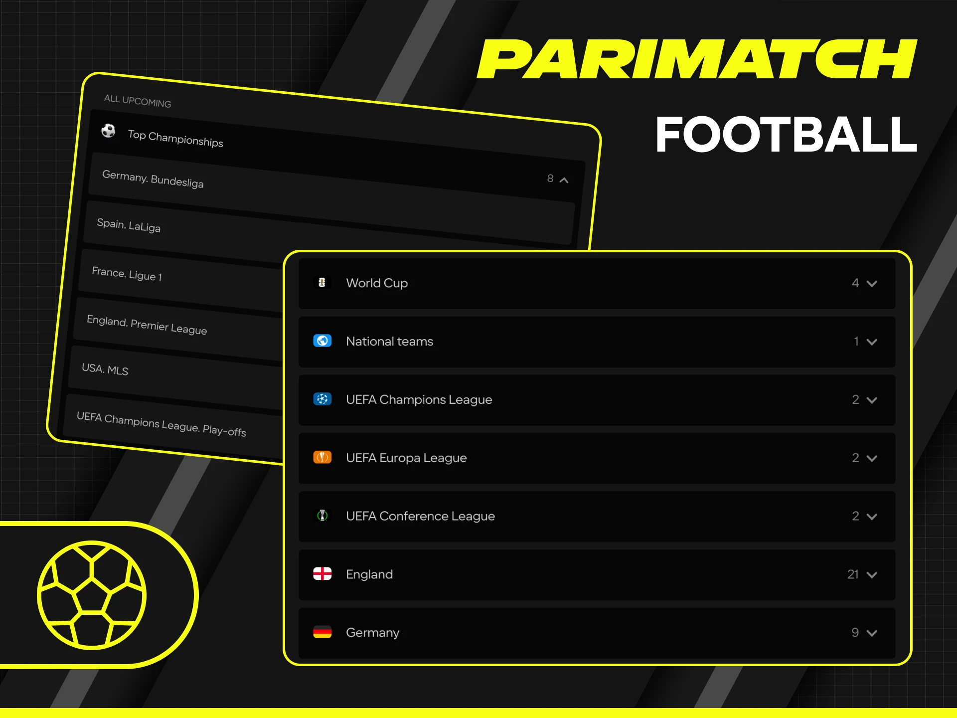 Bet on football games at Parimatch and enjoy competitive market odds.