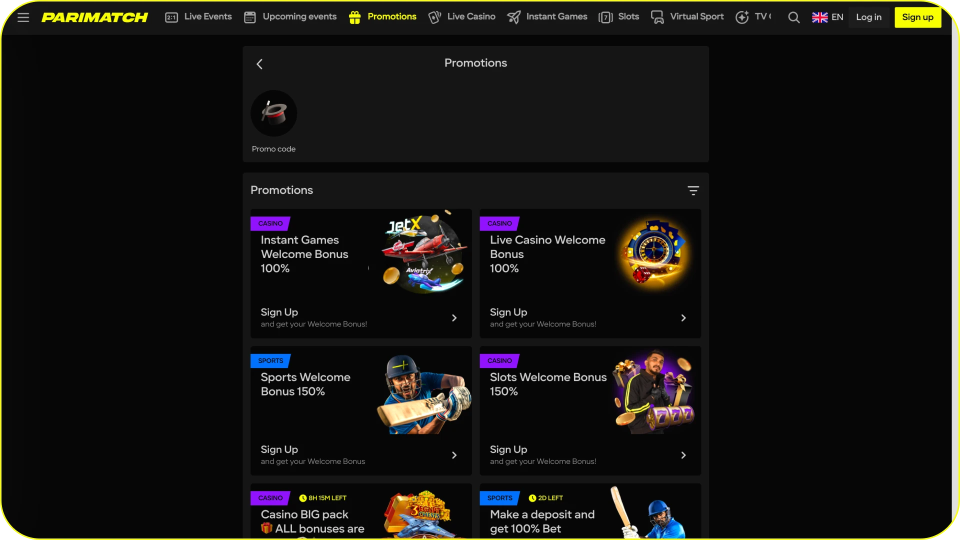Discover available rewards in the Parimatch website bonus section and boost your play.