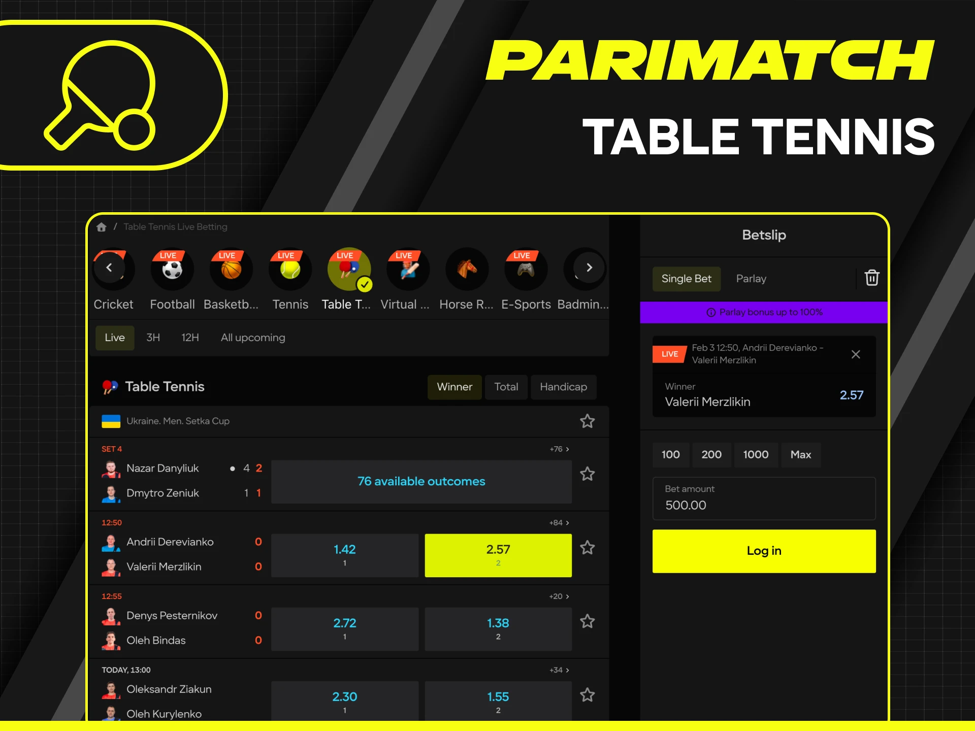 Predict table tennis results at Parimatch and earn rewards on every game.