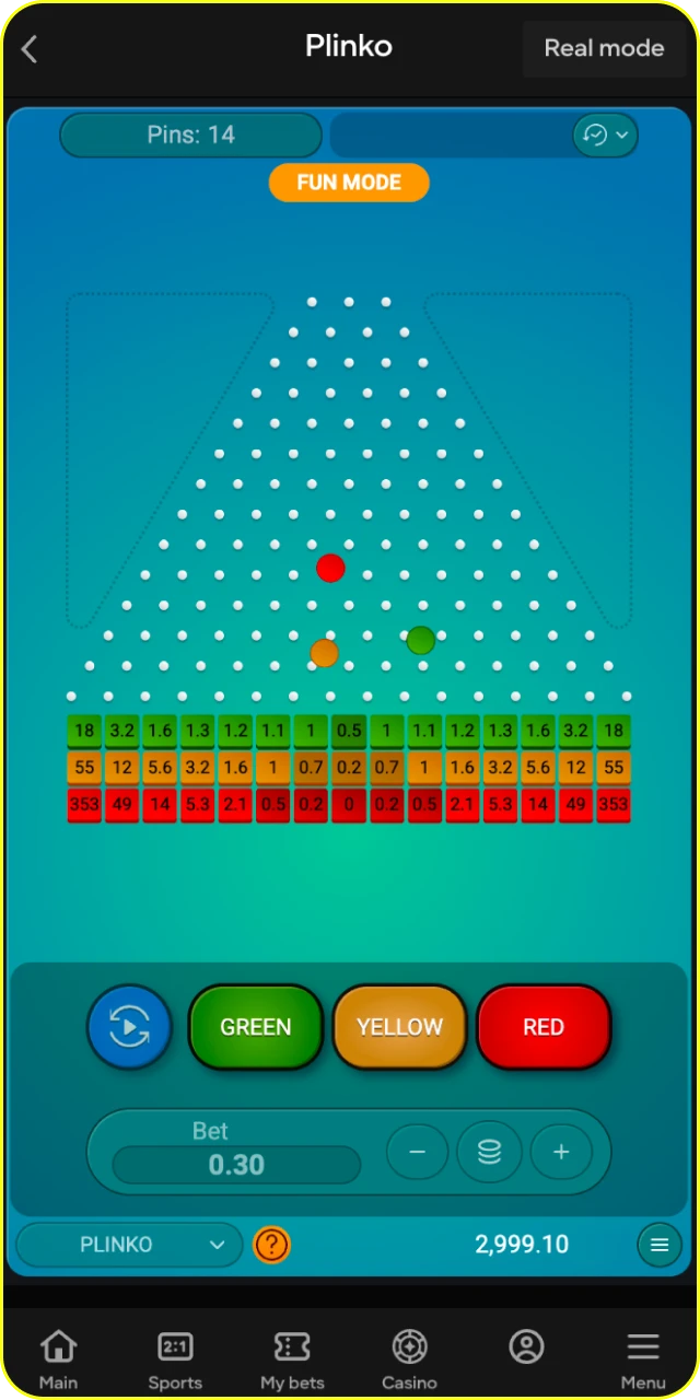 Drop the ball and win instant prizes playing Plinko at Parimatch.