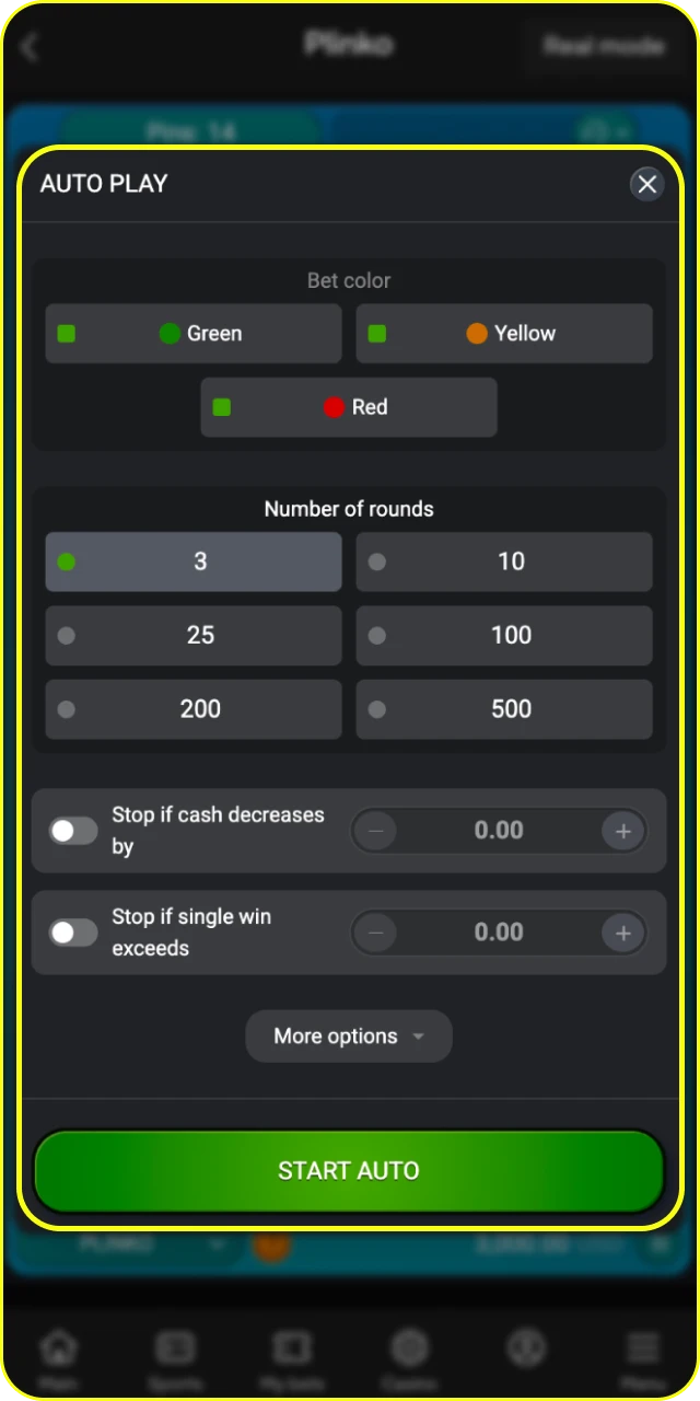 Set your parameters and adjust the risk levels for Plinko at Parimatch.