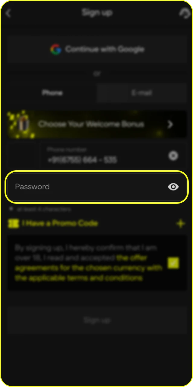 Choose a strong password to secure your Parimatch registration account.